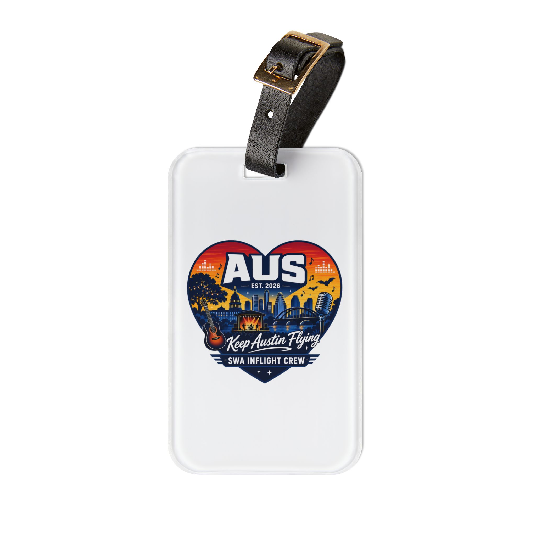 AUS Heart Skyline Luggage Tag — 'Keep Austin Flying' Travel ID Tag